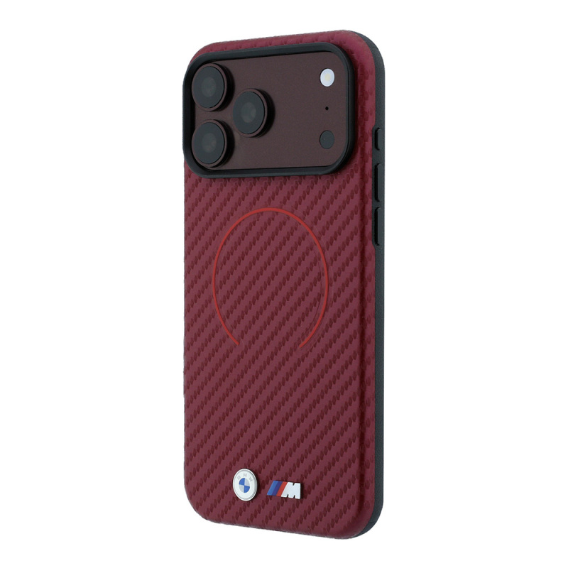 Apple iPhone 18 Pro Max Case BMW Original Licensed M-safe Charging Enabled PU Metal Logo Red Ring Design Cover - 2