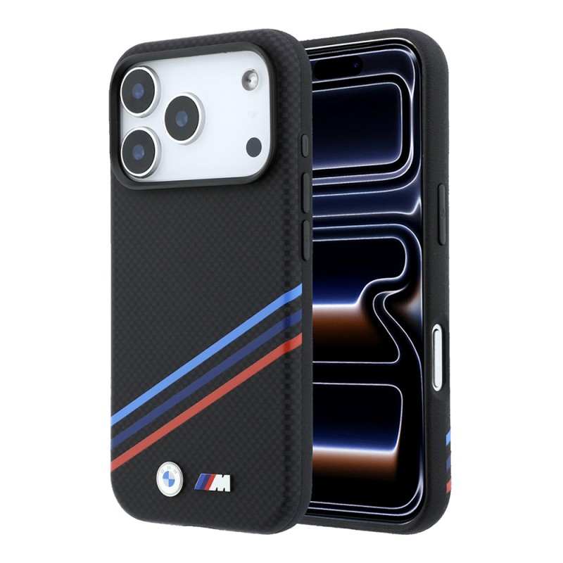 Apple iPhone 18 Pro Max Case BMW Original Licensed M-safe Charging Enabled Three-Strip Metal M Logo Carbon Fiber Kevlar Cover - 1