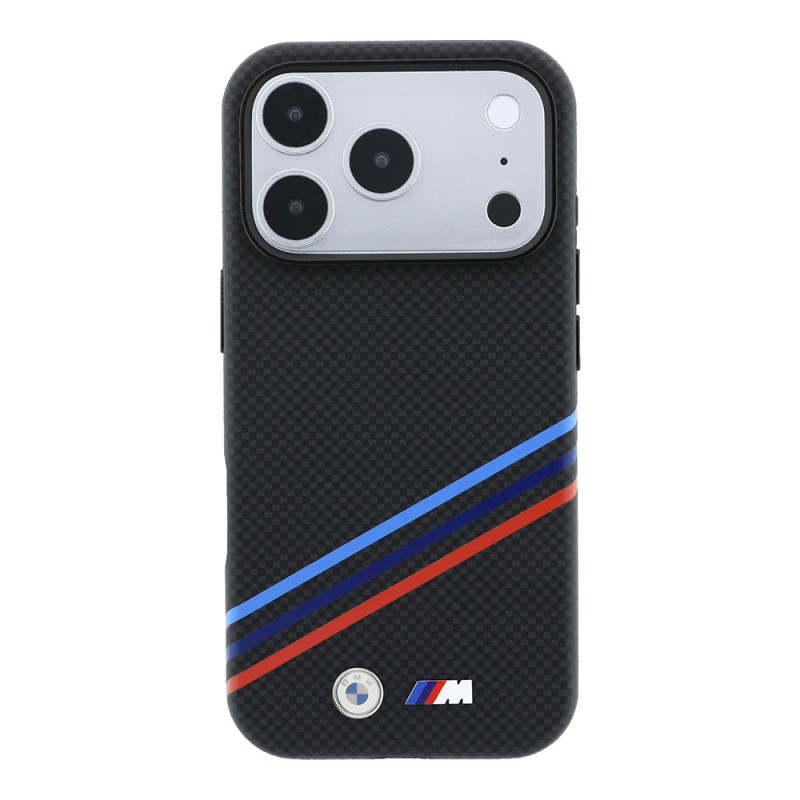 Apple iPhone 18 Pro Max Case BMW Original Licensed M-safe Charging Enabled Three-Strip Metal M Logo Carbon Fiber Kevlar Cover - 3