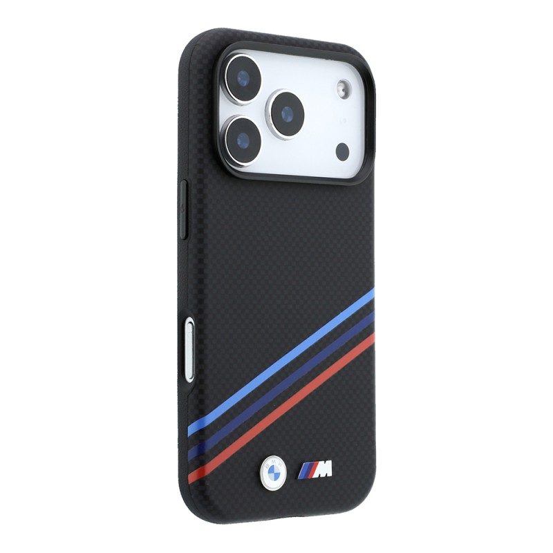 Apple iPhone 18 Pro Max Case BMW Original Licensed M-safe Charging Enabled Three-Strip Metal M Logo Carbon Fiber Kevlar Cover - 4