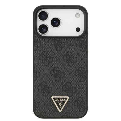 Apple iPhone 18 Pro Max Case – Guess Officially Licensed PU Leather – Rhinestone-Embellished Triangle Logo & 4G Pattern Cover - 3