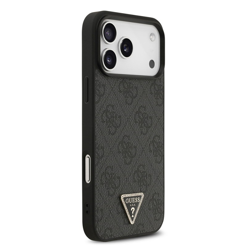 Apple iPhone 18 Pro Max Case – Guess Officially Licensed PU Leather – Rhinestone-Embellished Triangle Logo & 4G Pattern Cover - 4