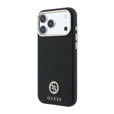 Apple iPhone 18 Pro Max Case Guess Original Licensed M-safe Charging Feature PU Rhinestone Metal 4G and Text Logo Cover - 3