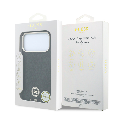 Apple iPhone 18 Pro Max Case Guess Original Licensed M-safe Charging Feature PU Rhinestone Metal 4G and Text Logo Cover - 9