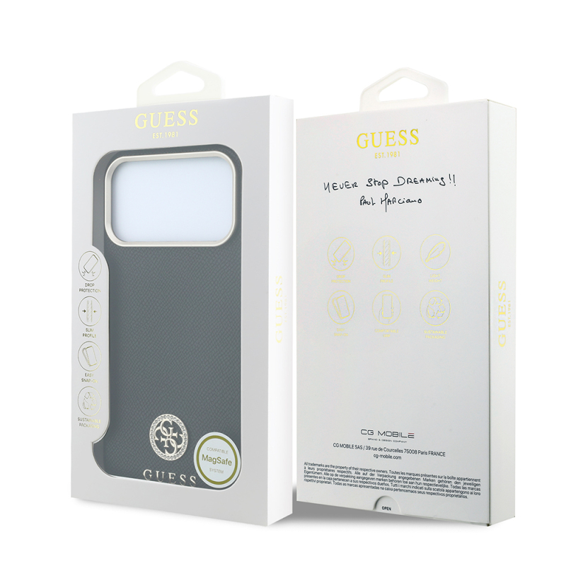 Apple iPhone 18 Pro Max Case Guess Original Licensed M-safe Charging Feature PU Rhinestone Metal 4G and Text Logo Cover - 9