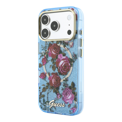 Apple iPhone 18 Pro Max Case Guess Original Licensed M-safe Charging Feature Rose Pattern Glittery Text and Logo Cover - 3