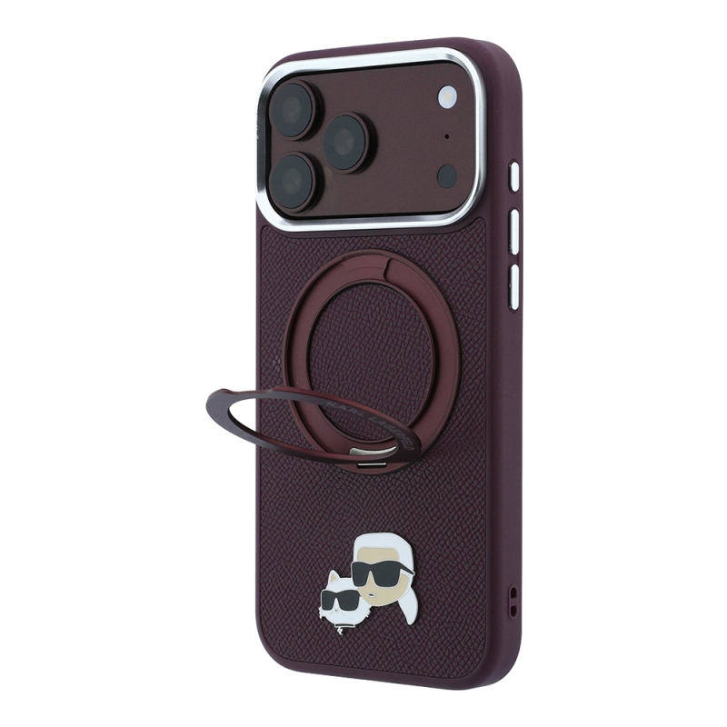 Apple iPhone 18 Pro Max Case Karl Lagerfeld Original Licensed M-Safe Charging Enabled K&C Metal Logo PU Cover 360 Degree Rotating Stand - 1