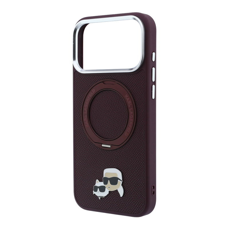 Apple iPhone 18 Pro Max Case Karl Lagerfeld Original Licensed M-Safe Charging Enabled K&C Metal Logo PU Cover 360 Degree Rotating Stand - 6