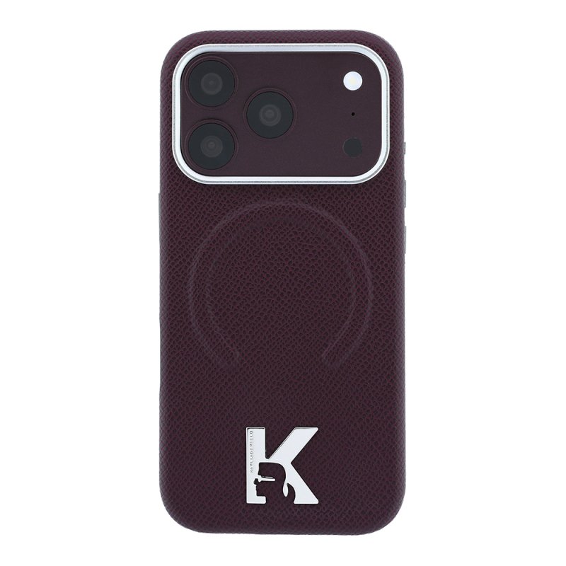 Apple iPhone 18 Pro Max Case Karl Lagerfeld Original Licensed M-safe Charging Enabled KHEAD Metal Logo PU Grained Leather Cover - 3