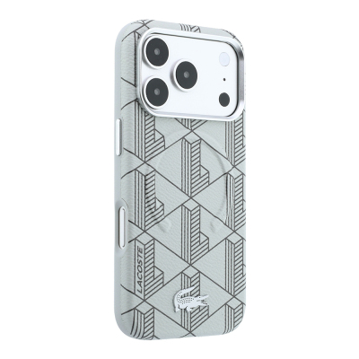 Apple iPhone 18 Pro Max Case Lacoste Original Licensed M-safe Charging Enabled Metal Logo Leather Cover Mixed Monogram Pattern - 7