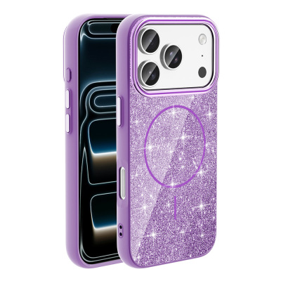 Apple iPhone 18 Pro Max Case M-safe Charging Enabled Glowing Glitter Zore Oxo Cover - 3