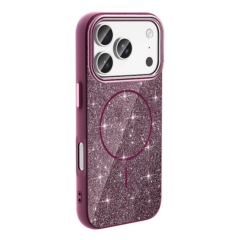 Apple iPhone 18 Pro Max Case M-safe Charging Enabled Glowing Glitter Zore Oxo Cover - 14