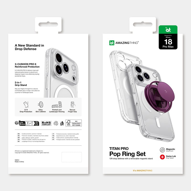 Apple iPhone 18 Pro Max Case M-Safe Charging Feature Amazingthing Titan Pro Series Pop Ring Stand Set - 13