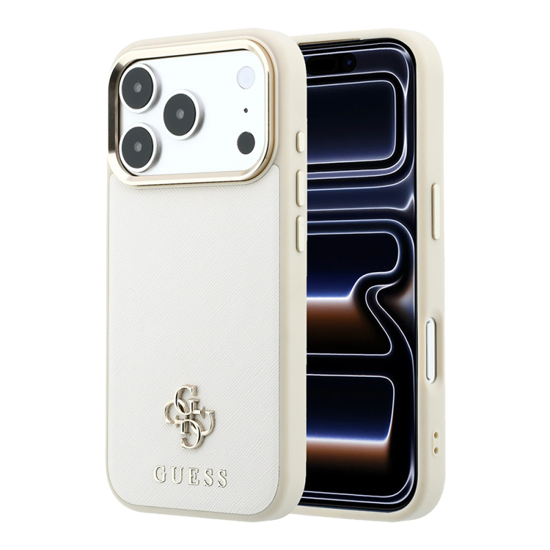 Apple iPhone 18 Pro Max Case M-safe Charging Feature Guess Original Licensed Classic Text and 4G Logo PU Leather Saffiano Cover - 1