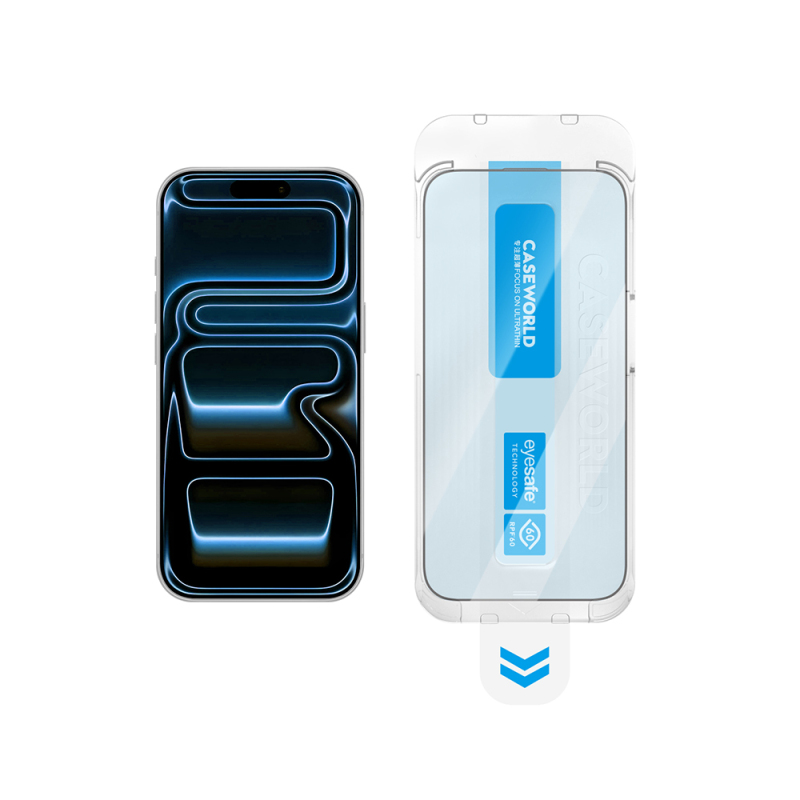 Apple iPhone 18 Pro Max CaseWorld Applicator Serisi 2.5D Eyesafe Mavi Işık Teknolojili Safir 0.33mm Temperli Cam Ekran Koruyucu + Uygulama Aparatı - 1
