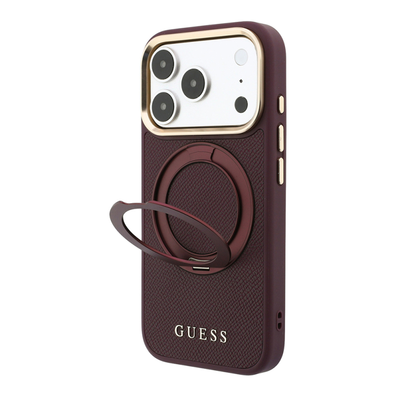 Apple iPhone 18 Pro Max Guess Original Licensed M-safe Case Charging Feature 360-Degree Rotating Stand PU Metal Text and Logo Cover - 1