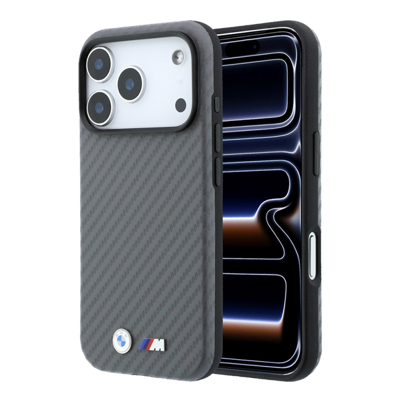 Apple iPhone 18 Pro Max Kılıf BMW Orjinal Lisanslı M-safe Şarj Özellikli Karbon Fiber Tasarımlı ve Metal Logolu PU Deri Kapak - 2