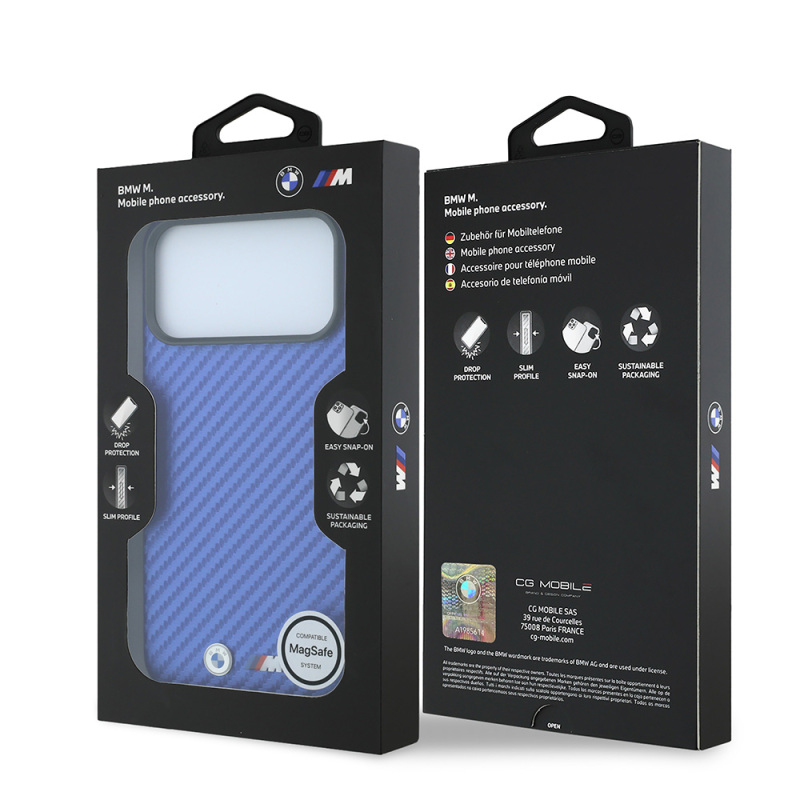 Apple iPhone 18 Pro Max Kılıf BMW Orjinal Lisanslı M-safe Şarj Özellikli Karbon Fiber Tasarımlı ve Metal Logolu PU Deri Kapak - 32
