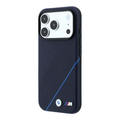 Apple iPhone 18 Pro Max Kılıf BMW Orjinal Lisanslı M-safe Şarj Özellikli M Logolu Lastik İzi Desenli Mavi Çizgili Kapak - 2