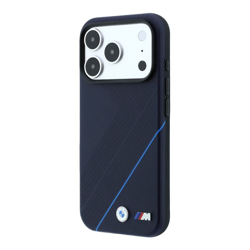 Apple iPhone 18 Pro Max Kılıf BMW Orjinal Lisanslı M-safe Şarj Özellikli M Logolu Lastik İzi Desenli Mavi Çizgili Kapak - 2