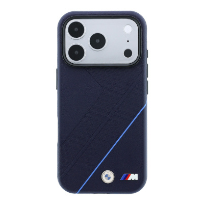 Apple iPhone 18 Pro Max Kılıf BMW Orjinal Lisanslı M-safe Şarj Özellikli M Logolu Lastik İzi Desenli Mavi Çizgili Kapak - 3