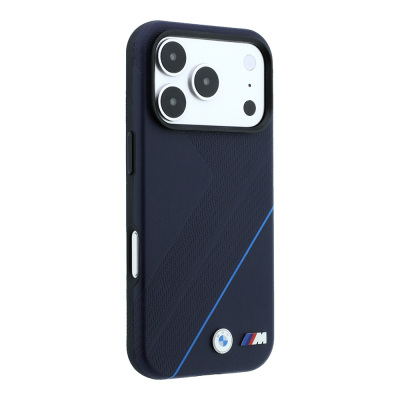 Apple iPhone 18 Pro Max Kılıf BMW Orjinal Lisanslı M-safe Şarj Özellikli M Logolu Lastik İzi Desenli Mavi Çizgili Kapak - 4