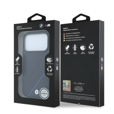 Apple iPhone 18 Pro Max Kılıf BMW Orjinal Lisanslı M-safe Şarj Özellikli M Logolu Lastik İzi Desenli Mavi Çizgili Kapak - 8