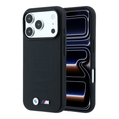 Apple iPhone 18 Pro Max Kılıf BMW Orjinal Lisanslı M-safe Şarj Özellikli PU Delikli Metal M Logolu Kapak - 1