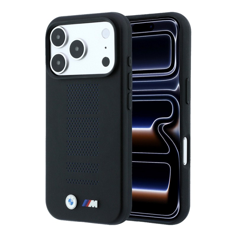 Apple iPhone 18 Pro Max Kılıf BMW Orjinal Lisanslı M-safe Şarj Özellikli PU Delikli Metal M Logolu Kapak - 1