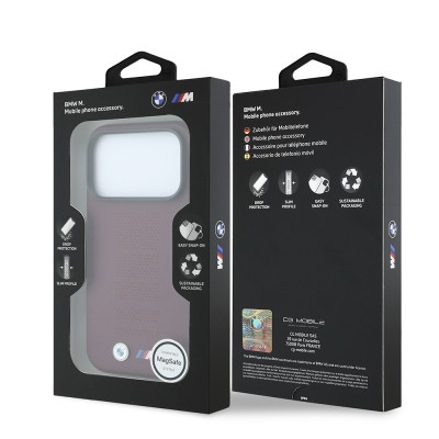 Apple iPhone 18 Pro Max Kılıf BMW Orjinal Lisanslı M-safe Şarj Özellikli PU Delikli Metal M Logolu Kapak - 16