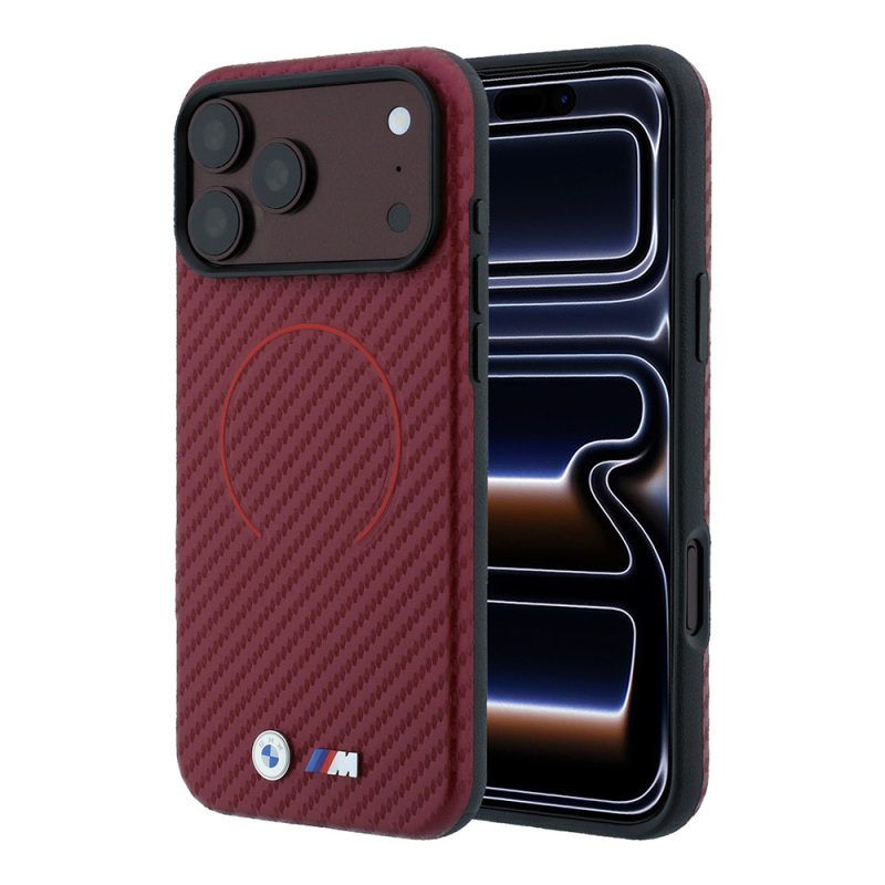 Apple iPhone 18 Pro Max Kılıf BMW Orjinal Lisanslı M-safe Şarj Özellikli PU Metal Logolu Kırmızı Halka Tasarımlı Kapak - 1