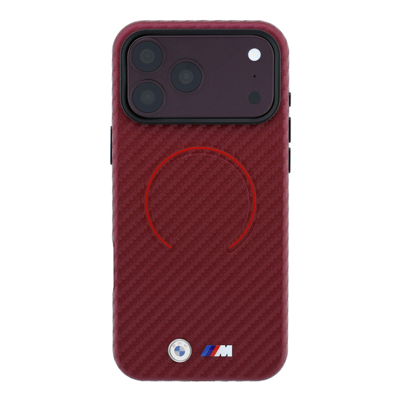 Apple iPhone 18 Pro Max Kılıf BMW Orjinal Lisanslı M-safe Şarj Özellikli PU Metal Logolu Kırmızı Halka Tasarımlı Kapak - 3