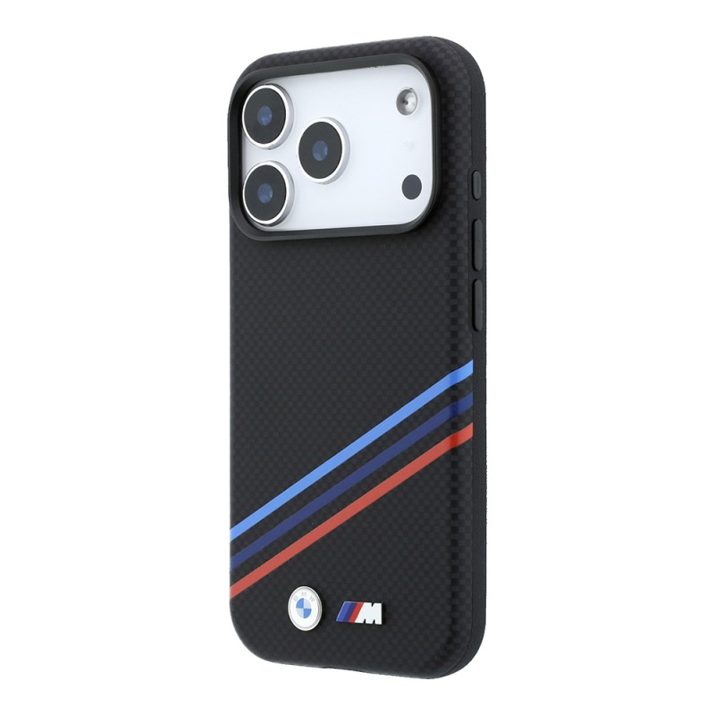 Apple iPhone 18 Pro Max Kılıf BMW Orjinal Lisanslı M-safe Şarj Özellikli Üç Şeritli Metal M Logolu Karbon Fiber Kevlar Kapak - 2
