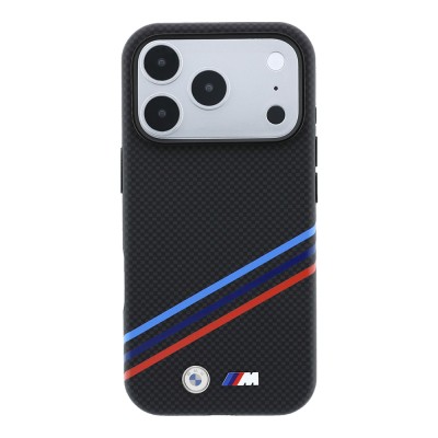 Apple iPhone 18 Pro Max Kılıf BMW Orjinal Lisanslı M-safe Şarj Özellikli Üç Şeritli Metal M Logolu Karbon Fiber Kevlar Kapak - 3