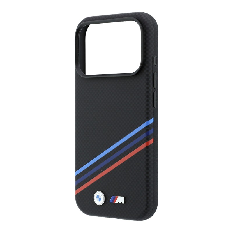 Apple iPhone 18 Pro Max Kılıf BMW Orjinal Lisanslı M-safe Şarj Özellikli Üç Şeritli Metal M Logolu Karbon Fiber Kevlar Kapak - 6