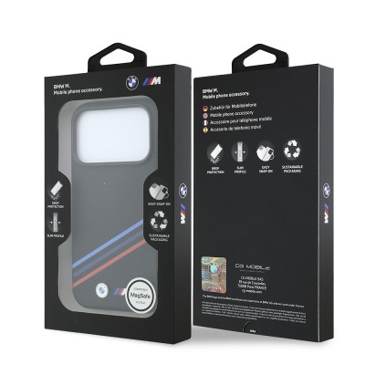 Apple iPhone 18 Pro Max Kılıf BMW Orjinal Lisanslı M-safe Şarj Özellikli Üç Şeritli Metal M Logolu Karbon Fiber Kevlar Kapak - 8