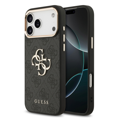 Apple iPhone 18 Pro Max Kılıf Guess Orjinal Lisanslı Gold Metal Kamera Çerçeveli 4G Desenli Metal Büyük 4G ve Yazı Logolu Kapak - 4