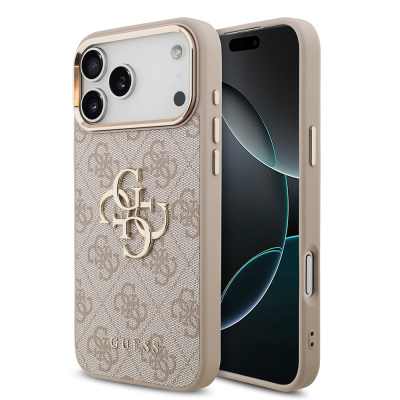 Apple iPhone 18 Pro Max Kılıf Guess Orjinal Lisanslı Gold Metal Kamera Çerçeveli 4G Desenli Metal Büyük 4G ve Yazı Logolu Kapak - 3