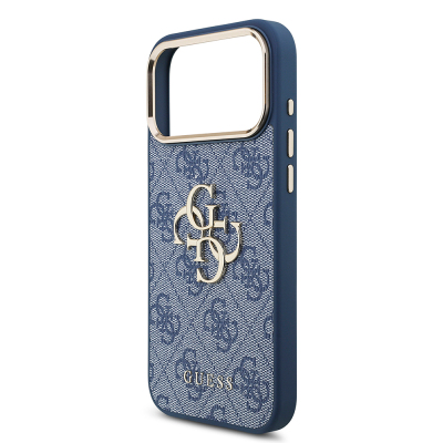 Apple iPhone 18 Pro Max Kılıf Guess Orjinal Lisanslı Gold Metal Kamera Çerçeveli 4G Desenli Metal Büyük 4G ve Yazı Logolu Kapak - 24