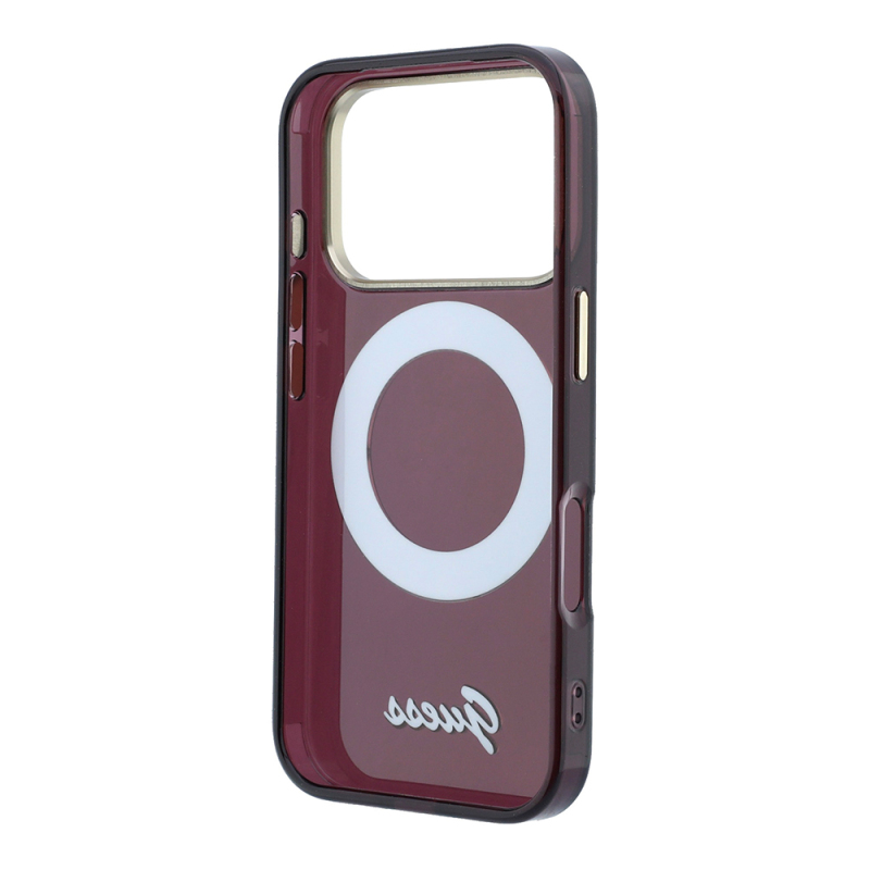 Apple iPhone 18 Pro Max Kılıf Guess Orjinal Lisanslı M-safe Şarj Özellikli 360 Derece Dönebilen Standlı Metal Yazı Logolu Silikon Kapak - 4
