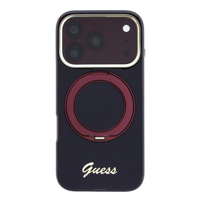 Apple iPhone 18 Pro Max Kılıf Guess Orjinal Lisanslı M-safe Şarj Özellikli 360 Derece Dönebilen Standlı Metal Yazı Logolu Silikon Kapak - 5
