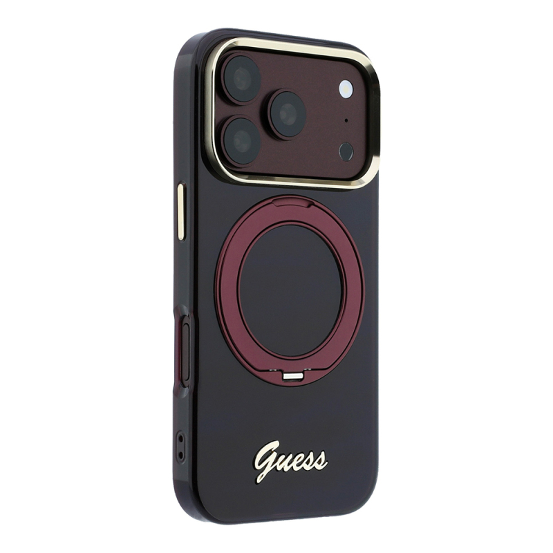 Apple iPhone 18 Pro Max Kılıf Guess Orjinal Lisanslı M-safe Şarj Özellikli 360 Derece Dönebilen Standlı Metal Yazı Logolu Silikon Kapak - 6