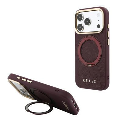 Apple iPhone 18 Pro Max Kılıf Guess Orjinal Lisanslı M-safe Şarj Özellikli 360 Derece Dönebilen Standlı PU Metal Yazı Logolu Kapak - 2