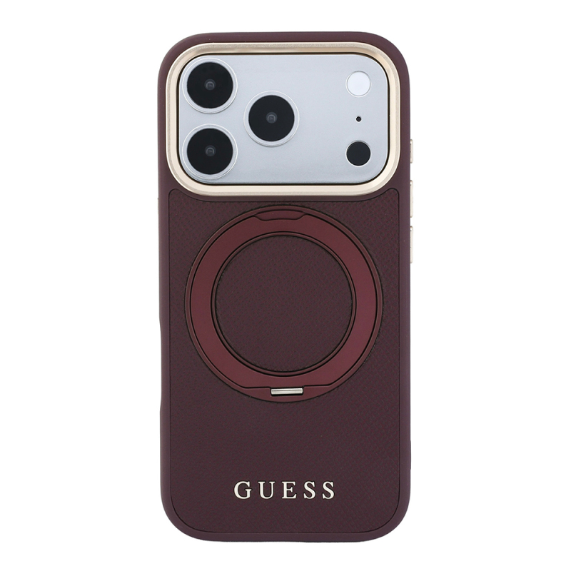 Apple iPhone 18 Pro Max Kılıf Guess Orjinal Lisanslı M-safe Şarj Özellikli 360 Derece Dönebilen Standlı PU Metal Yazı Logolu Kapak - 3