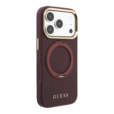 Apple iPhone 18 Pro Max Kılıf Guess Orjinal Lisanslı M-safe Şarj Özellikli 360 Derece Dönebilen Standlı PU Metal Yazı Logolu Kapak - 4