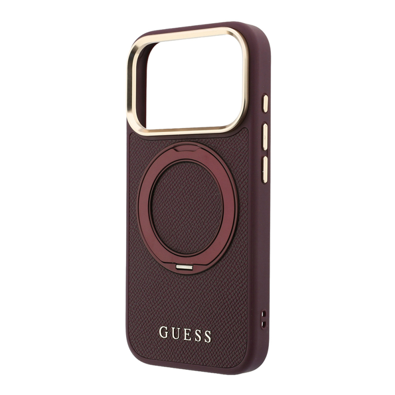Apple iPhone 18 Pro Max Kılıf Guess Orjinal Lisanslı M-safe Şarj Özellikli 360 Derece Dönebilen Standlı PU Metal Yazı Logolu Kapak - 6