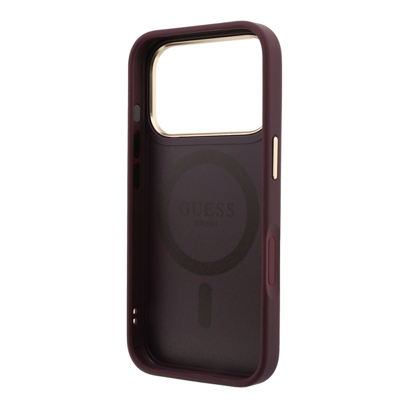Apple iPhone 18 Pro Max Kılıf Guess Orjinal Lisanslı M-safe Şarj Özellikli 360 Derece Dönebilen Standlı PU Metal Yazı Logolu Kapak - 7