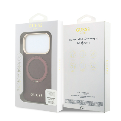 Apple iPhone 18 Pro Max Kılıf Guess Orjinal Lisanslı M-safe Şarj Özellikli 360 Derece Dönebilen Standlı PU Metal Yazı Logolu Kapak - 8