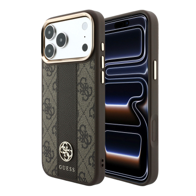 Apple iPhone 18 Pro Max Kılıf Guess Orjinal Lisanslı M-safe Şarj Özellikli Deri 4G Desenli Şeritli Yazı Logolu Kapak - 2