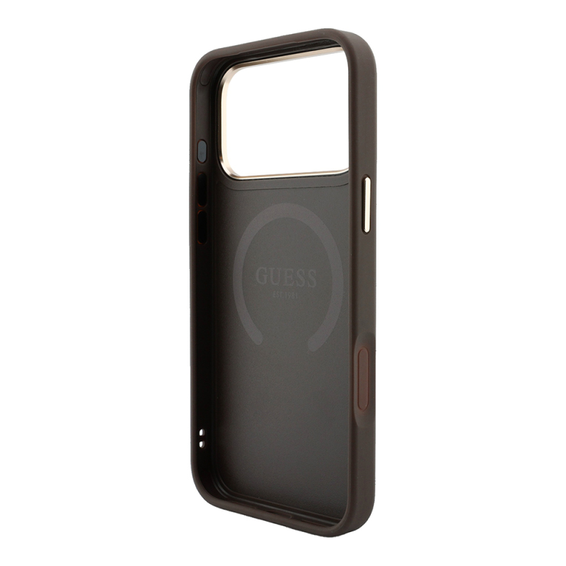 Apple iPhone 18 Pro Max Kılıf Guess Orjinal Lisanslı M-safe Şarj Özellikli Deri 4G Desenli Şeritli Yazı Logolu Kapak - 17
